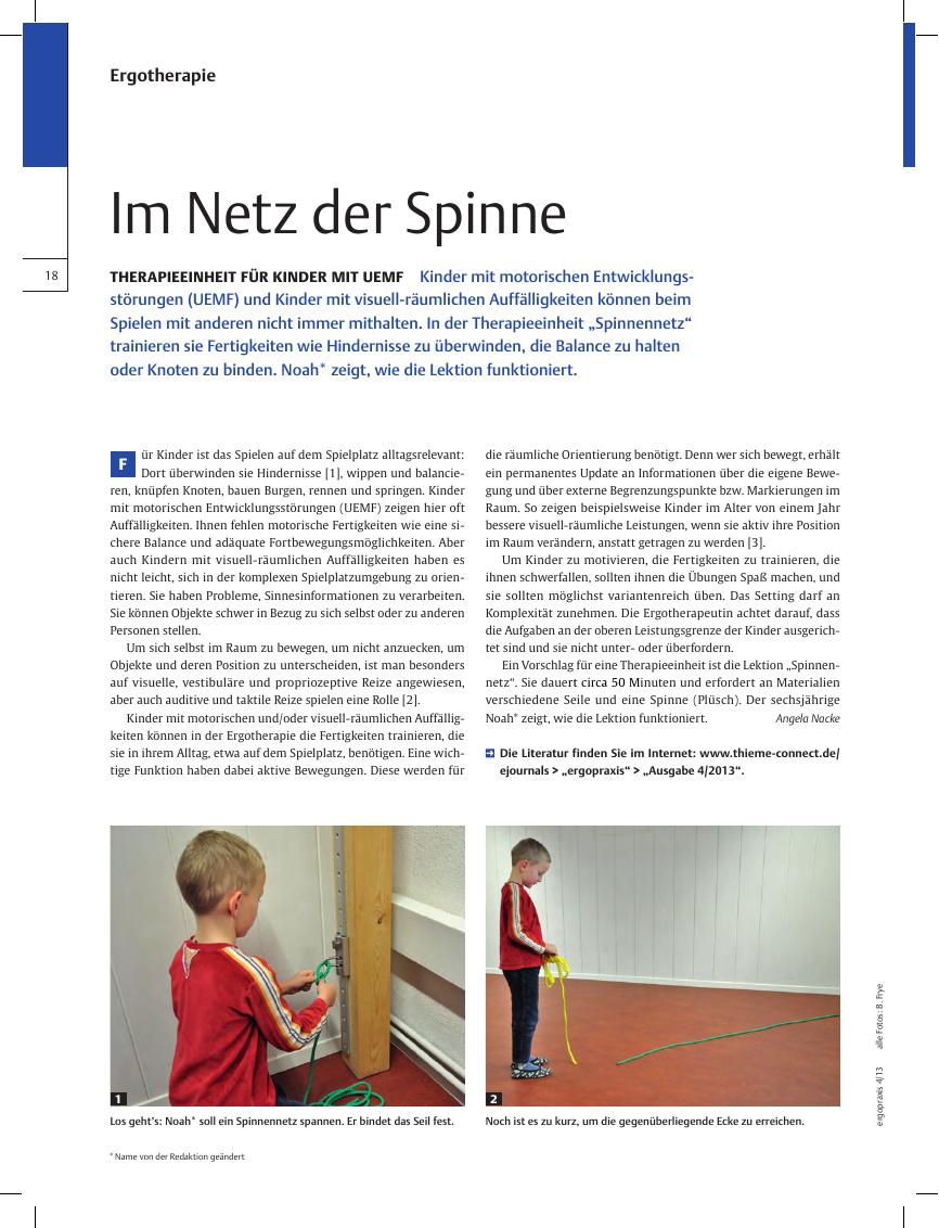 Vorschauseite 1: Therapieeinheit für Kinder mit UEMF ? Im Netz der Spinne