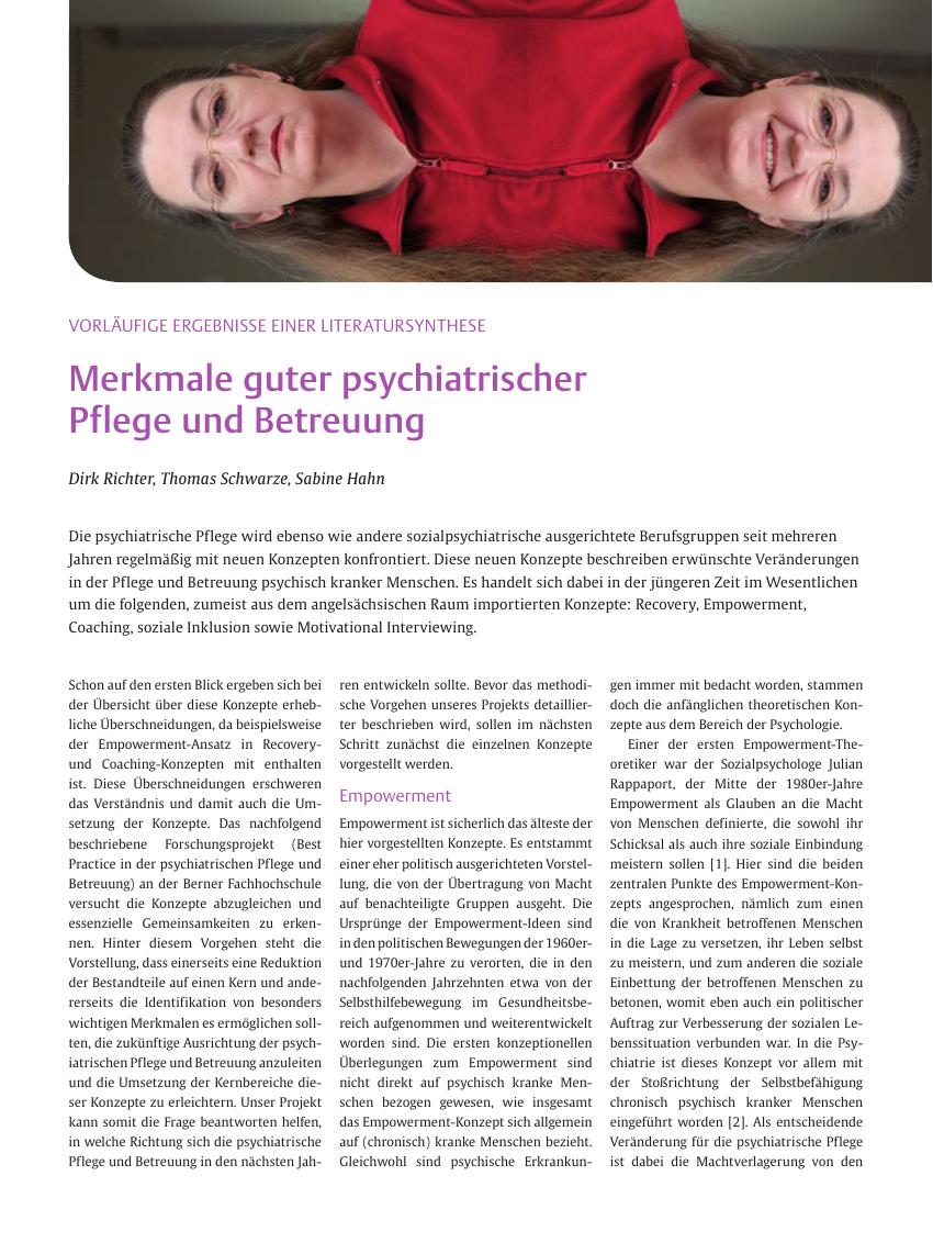 Vorschauseite 1: Merkmale guter psychiatrischer Pflege und Betreuung