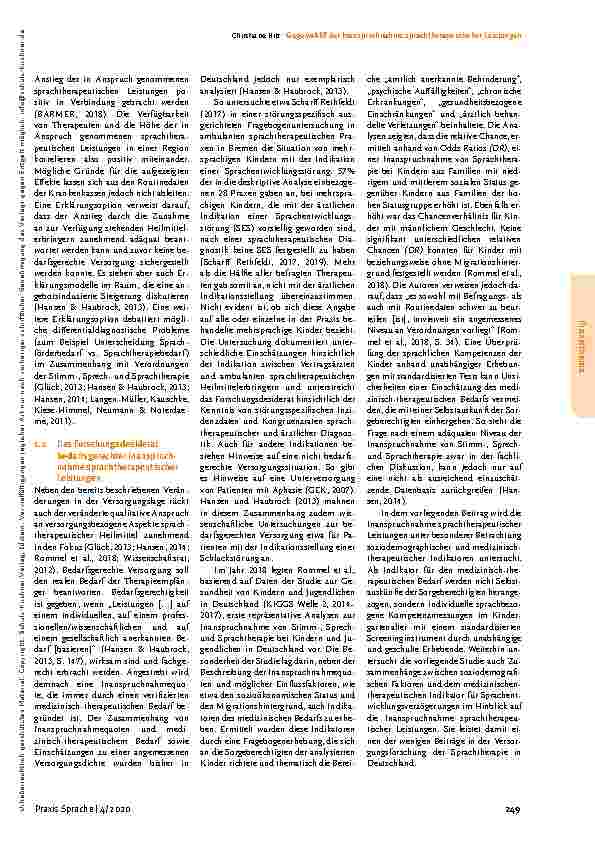 Vorschauseite 2: Gegenwart der Inanspruchnahme sprachtherapeutischer Leistungen