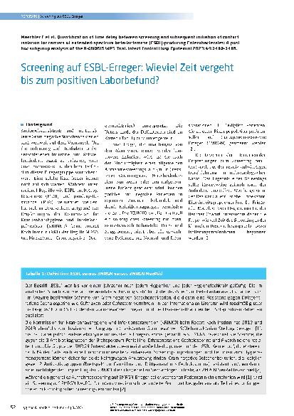 Vorschauseite 1: Screening auf ESBL-Erreger: Wie viel Zeit vergeht bis zum positiven Laborbefund?