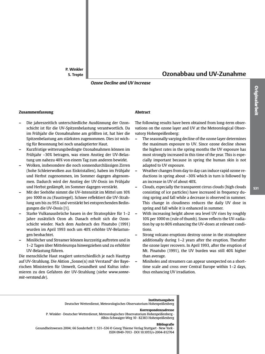 Vorschauseite 1: Ozonabbau und UV-Zunahme