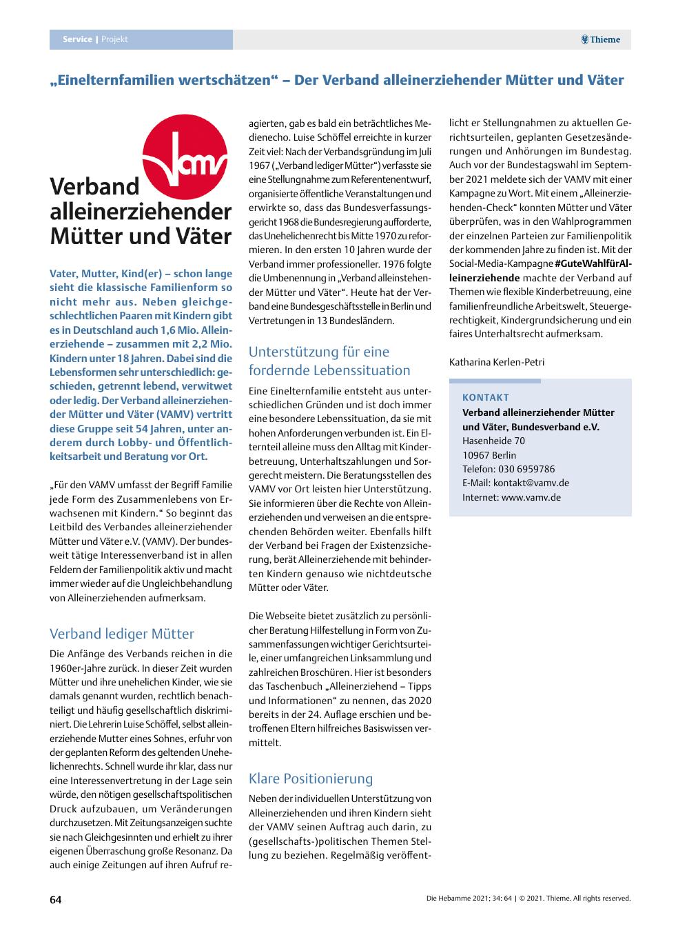 Vorschauseite 1: „Einelternfamilien wertschätzen“ – Der Verband alleinerziehender Mütter und Väter
