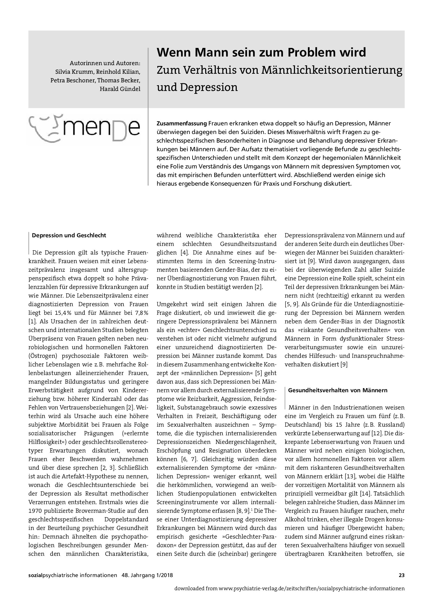 Vorschauseite 1: Wenn Mannsein zum Problem wird. Zum Verhältnis von Männlichkeitsorientierung und Depression