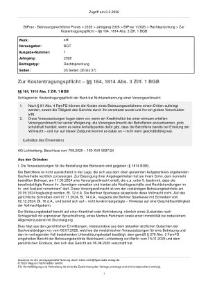 Vorschauseite 1: Zur Kostentragungspflicht – §§ 164, 1814 Abs. 3 Ziff. 1 BGB