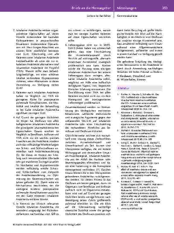 Vorschauseite 2: Leserbrief und Stellungnahme zum Beitrag: Der CO2-Fußabdruck in der Anästhesiologie – Lediglich eine Frage des ökologischen Bewusstseins?