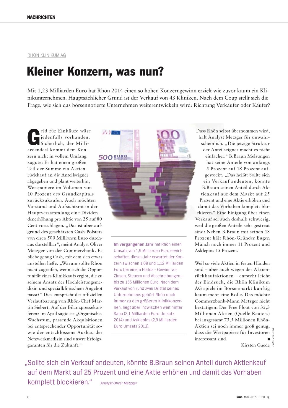 Vorschauseite 1: Kleiner Konzern, was nun?