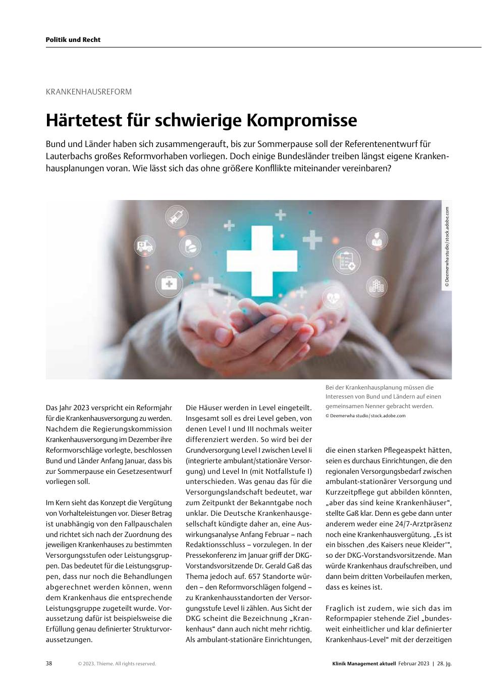 Vorschauseite 1: Krankenhausreform: Härtetest für schwierige Kompromisse
