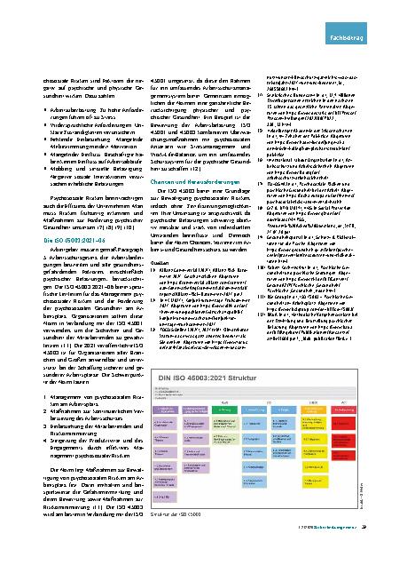Vorschauseite 2: ISO 45003: Chance für den Arbeitsund Gesundheitsschutz Krisenzeiten bewältigen