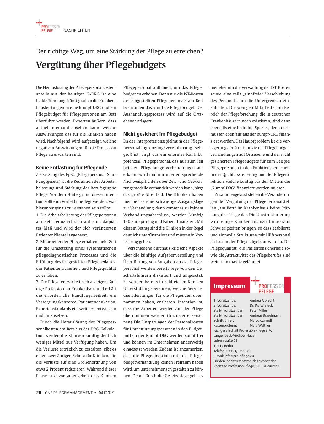 Vorschauseite 1: Vergütung über Pflegebudgets