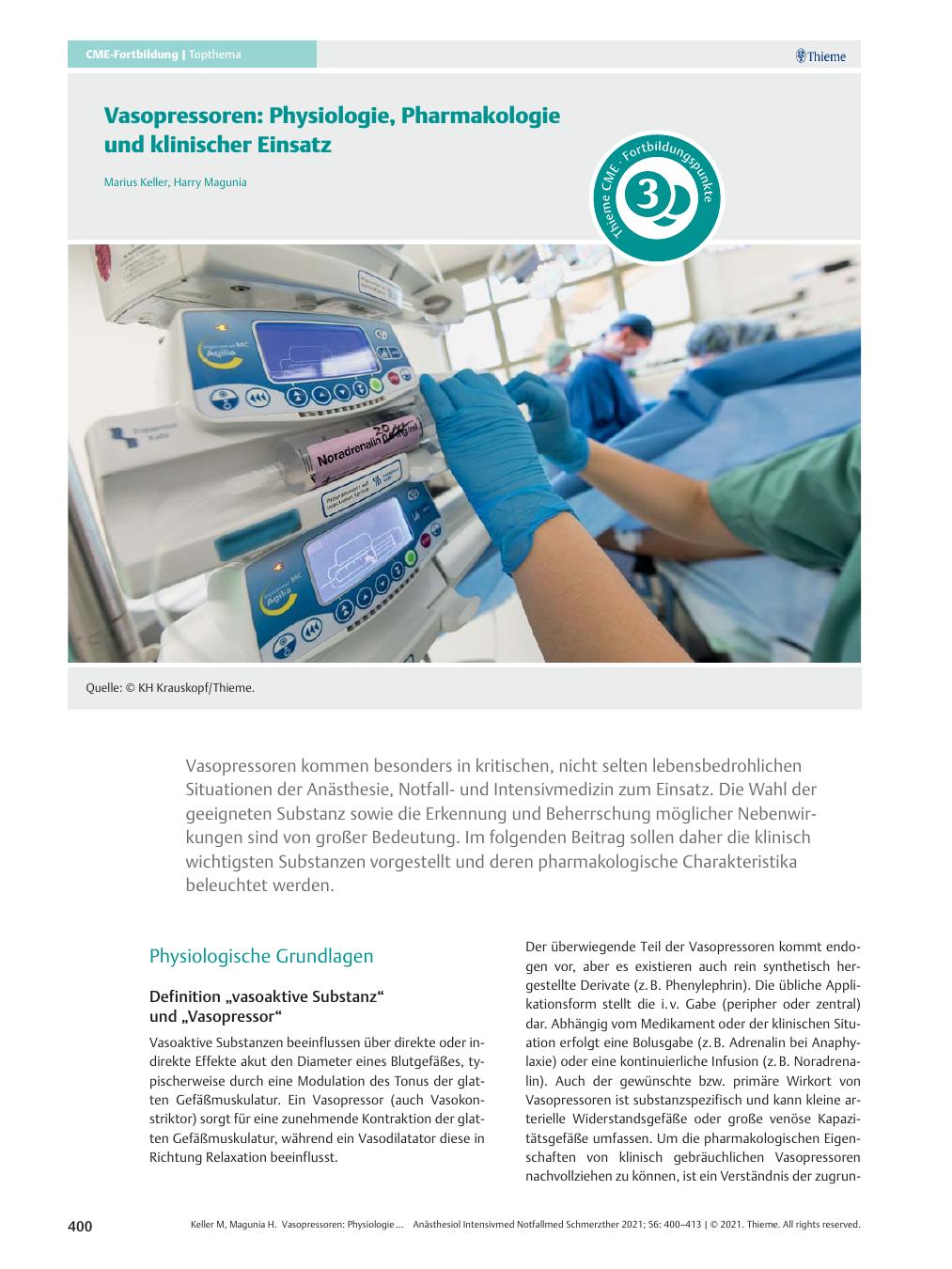 Vorschauseite 1: Vasopressoren: Physiologie, Pharmakologie und klinischer Einsatz