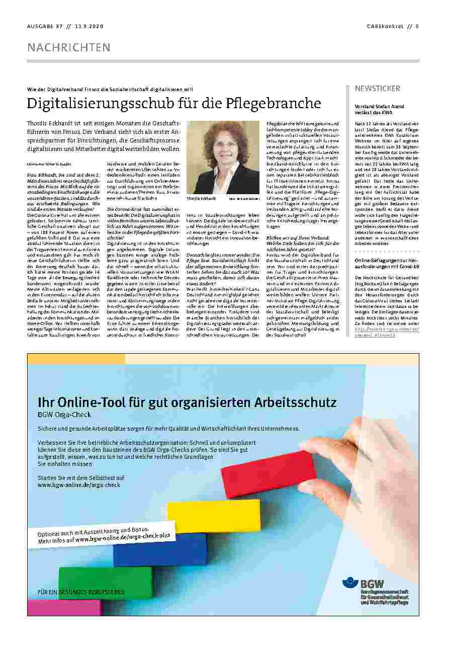 Vorschauseite 1: Digitalisierungsschub für die Pflegebranche
