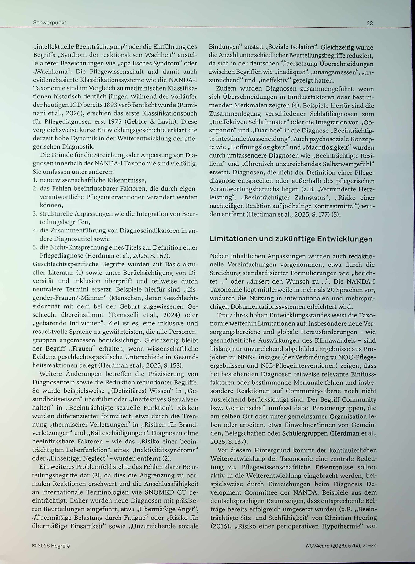 Vorschauseite 3: Von der Diagnose zur Wirkung. Aktuelle Entwicklungen der NANDA-I Taxonomie 2024-2026