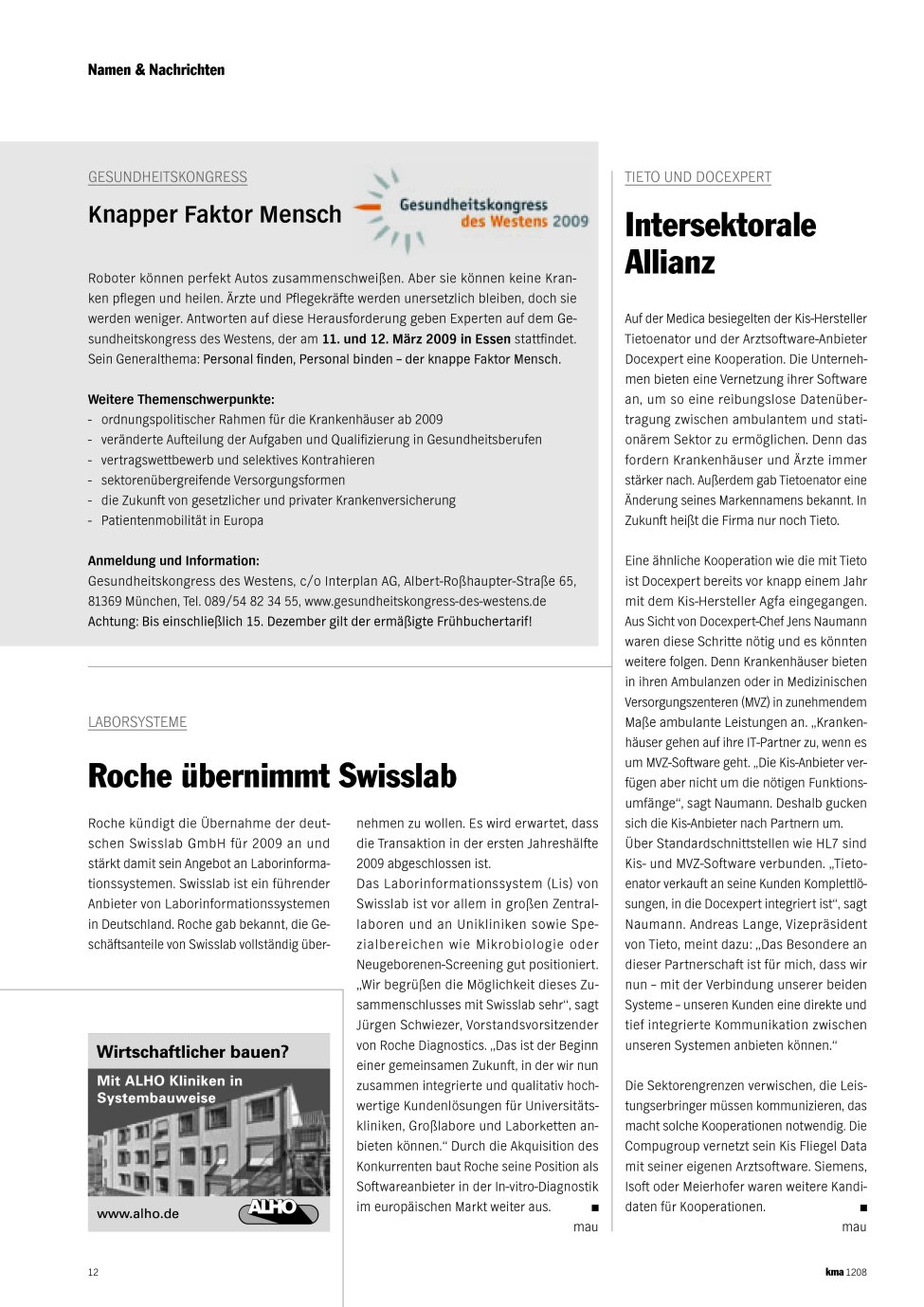 Vorschauseite 1: Roche übernimmt Swisslab