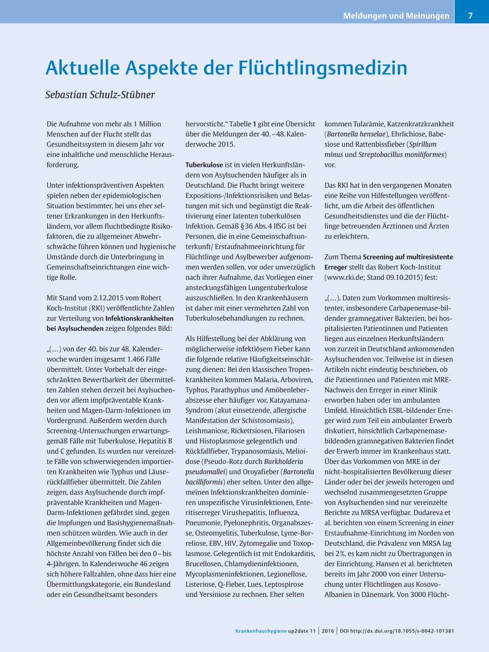 Vorschauseite 1: Aktuelle Aspekte der Flüchtlingsmedizin