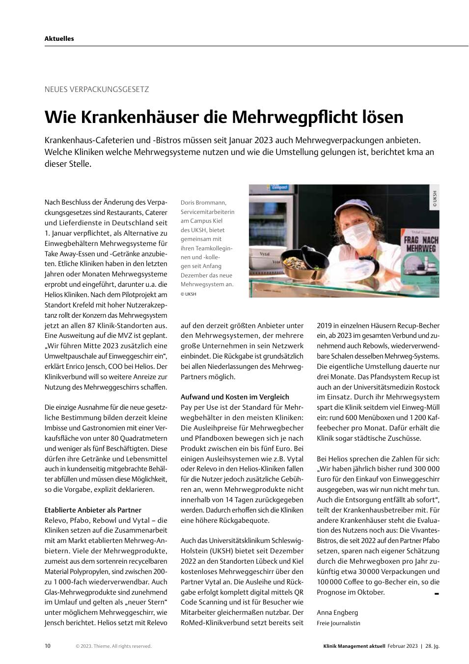 Vorschauseite 1: Neues Verpackungsgesetz: Wie Krankenhäuser die Mehrwegpflicht lösen