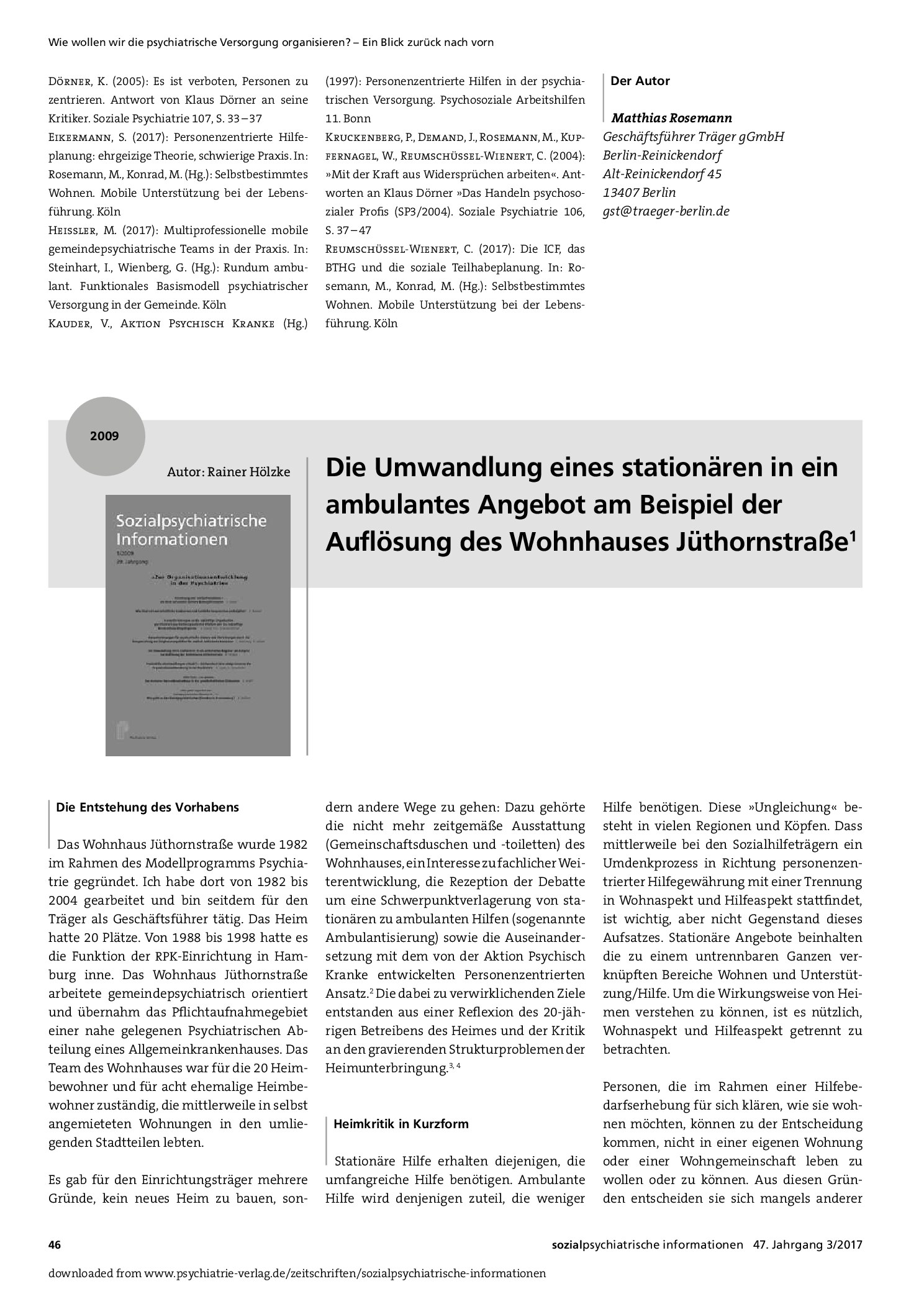 Vorschauseite 1: Die Umwandlung eines stationären in ein ambulantes Angebot am Beispiel der Auflösung des Wohnhauses Jüthornstraße 1