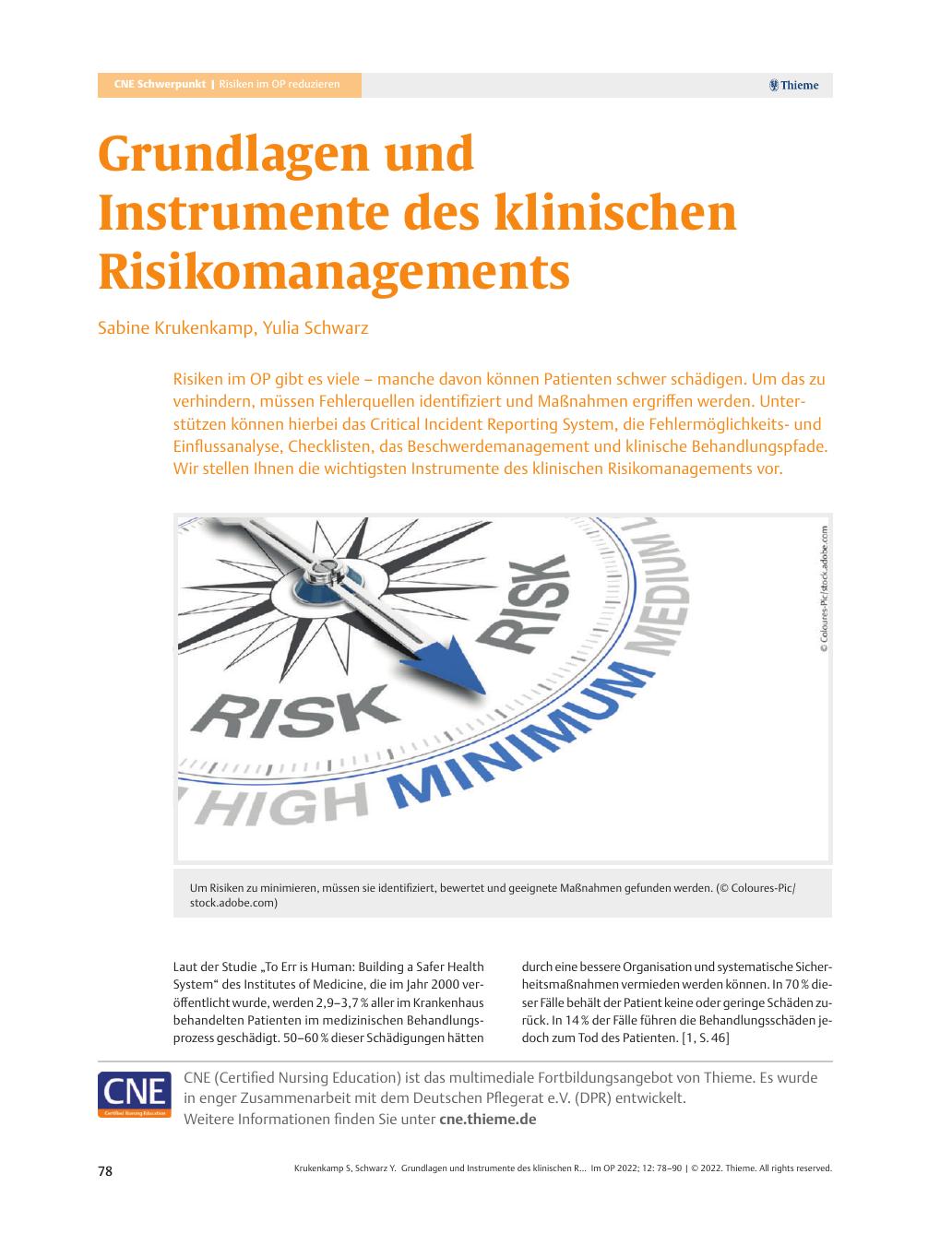 Vorschauseite 1: Grundlagen und Instrumente des klinischen Risikomanagements