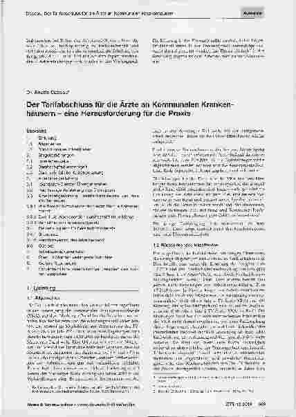 Vorschauseite 1: Der Tarifabschluss für die Ärzte an Kommunalen Krankenhäusern - eine Herausforderung für die Praxis