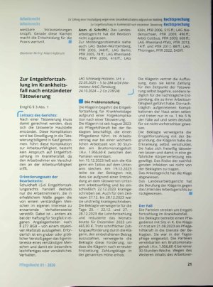 Vorschauseite 1: Zur Entgeltfortzahlung im Krankheitsfall nach entzündeter Tätowierung