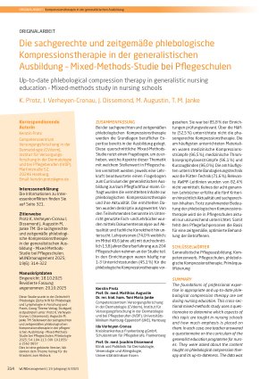 Vorschauseite 1: Die sachgerechte und zeitgemäße phlebologische Kompressionstherapie in der generalistischen Ausbildung – Mixed-Methods-Studie bei Pflegeschulen