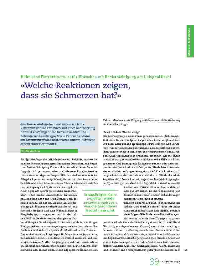 Vorschauseite 1: "«Welche Reaktionen zeigen, dass sie Schmerzen hat?»"