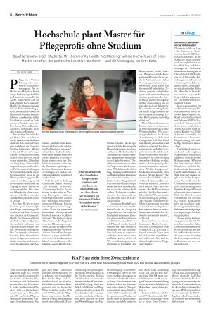 Vorschauseite 1: Hochschule plant Master für Pflegeprofis ohne Studium
