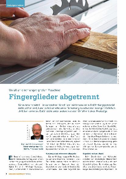 Vorschauseite 1: Unfall an einer ungeeigneten Maschine: Fingerglieder abgetrennt.