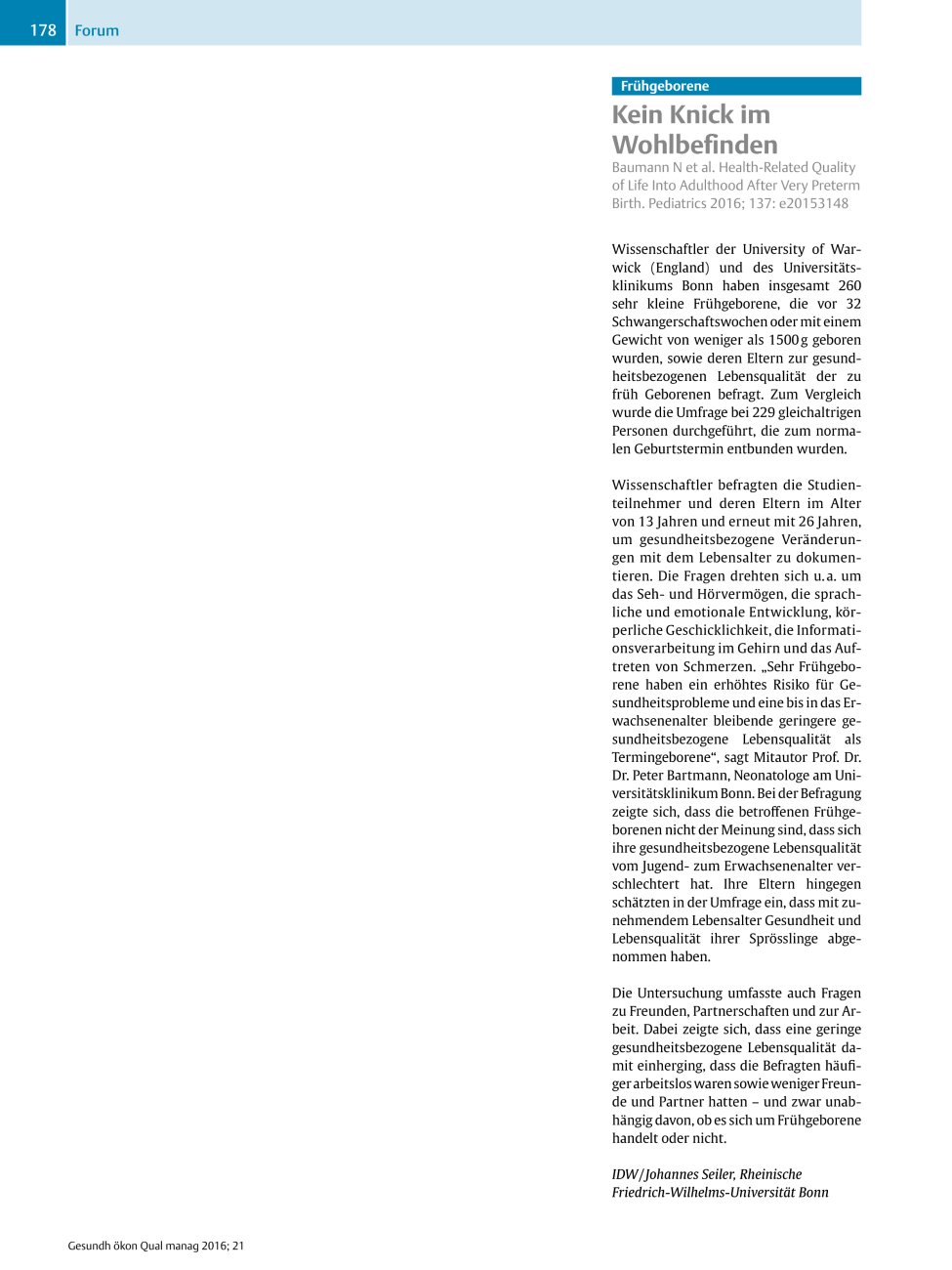 Vorschauseite 1: Frühgeborene – Kein Knick im Wohlbefinden