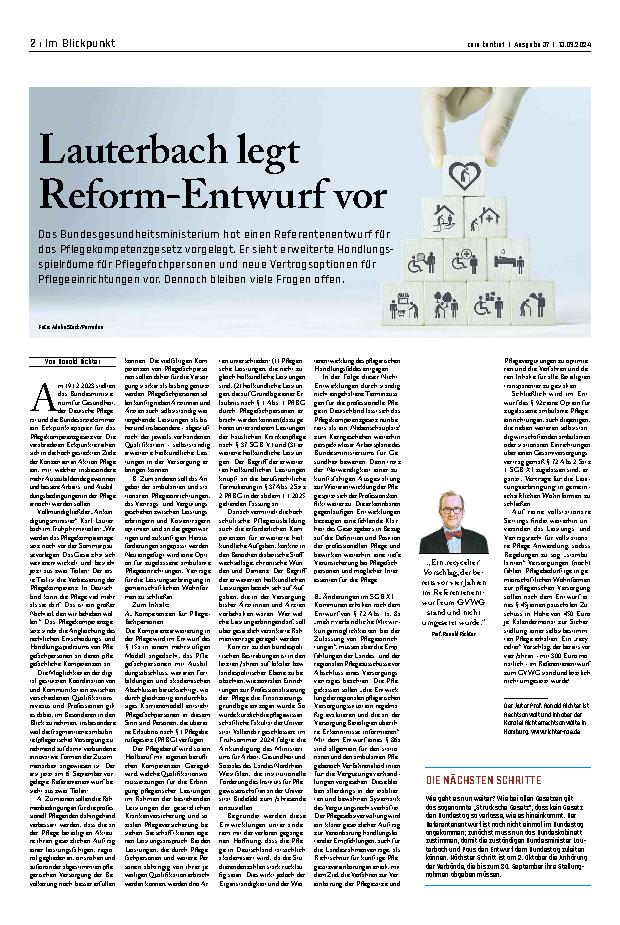 Vorschauseite 1: Lauterbach legt Reform-Entwurf vor