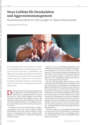 Vorschauseite 1: Neue Leitlinie für Deeskalation und Aggressionsmanagement Qualitätsstandards für Schulungen im Gesundheitswesen