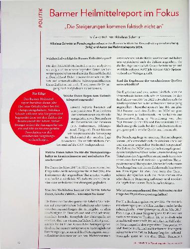 Vorschauseite 1: Barmer Heilmittelreport im Fokus: „Die Steigerungen kommen faktisch nicht an“