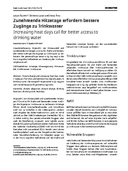 Vorschauseite 1: Zunehmende Hitzetage erfordern bessere Zugänge zu Trinkwasser.
