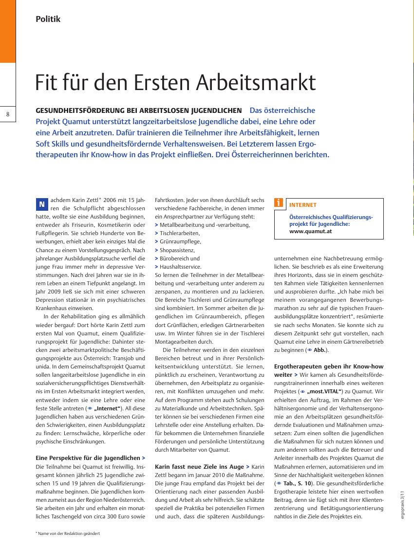 Vorschauseite 1: Gesundheitsförderung bei arbeitslosen Jugendlichen ? Fit für den Ersten Arbeitsmarkt