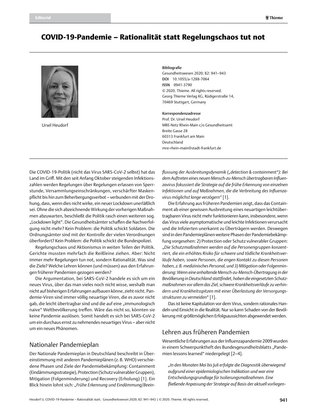 Vorschauseite 1: COVID-19-Pandemie – Rationalität statt Regelungschaos tut not.