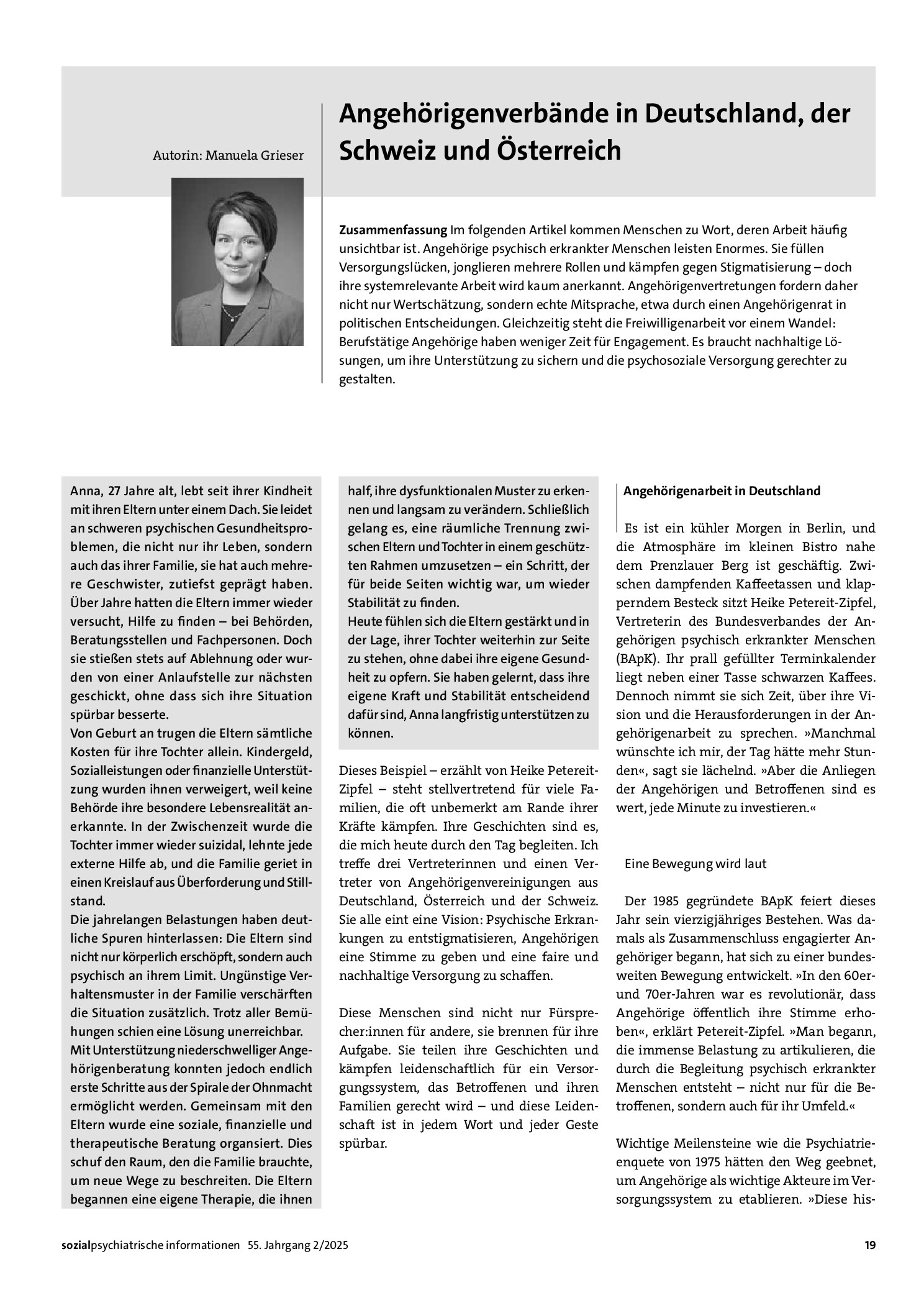 Vorschauseite 1: Angehörigenverbände in Deutschland, der Schweiz und Österreich