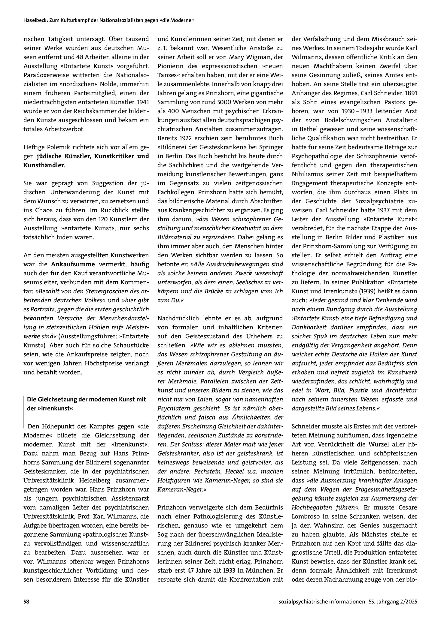 Vorschauseite 4: Zum Kulturkampf der Nationalsozialisten gegen »die Moderne« »Entartete Kunst – Entartete Menschen«