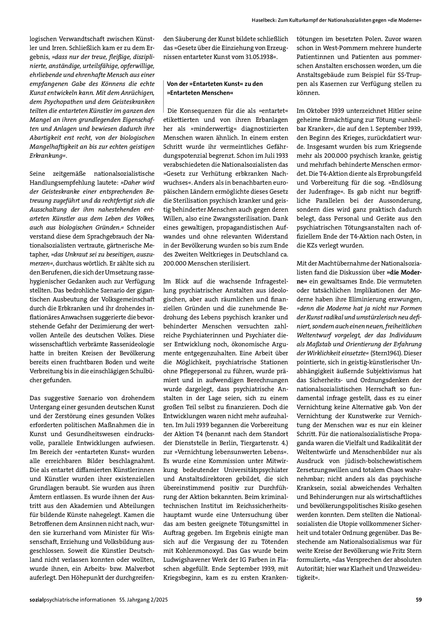 Vorschauseite 5: Zum Kulturkampf der Nationalsozialisten gegen »die Moderne« »Entartete Kunst – Entartete Menschen«