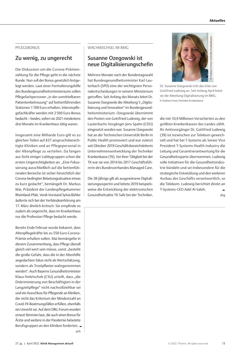 Vorschauseite 1: Wachwechsel im BMG: Susanne Osiekowski ist neue Digitalisierungschefin
