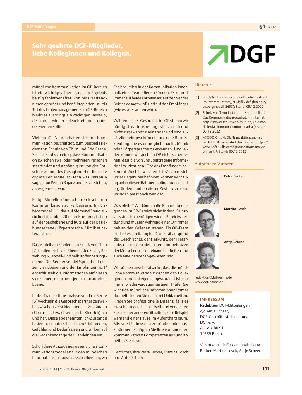 Vorschauseite 1: Sehr geehrte DGF-Mitglieder, liebe Kolleginnen und Kollegen,