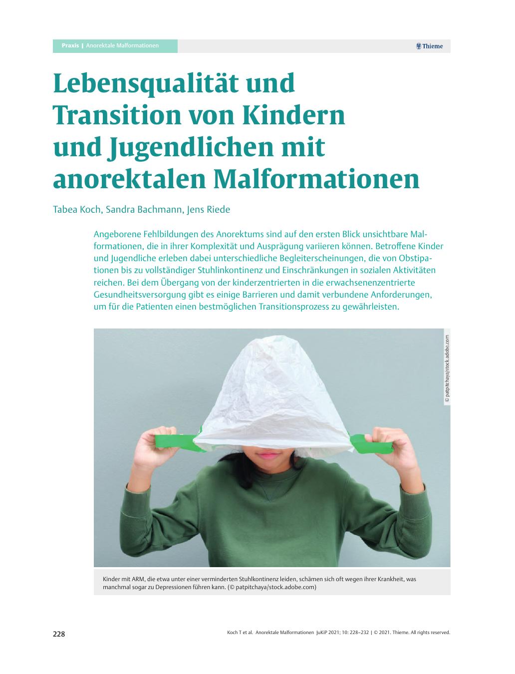 Vorschauseite 1: Lebensqualität und Transition von Kindern und Jugendlichen mit anorektalen Malformationen