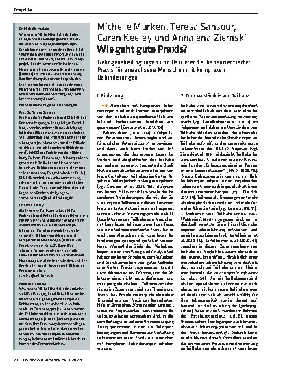 Vorschauseite 1: Gelingensbedingungen und Barrieren teilhabeorientierter Praxis für erwachsene Menschen mit komplexen Behinderungen