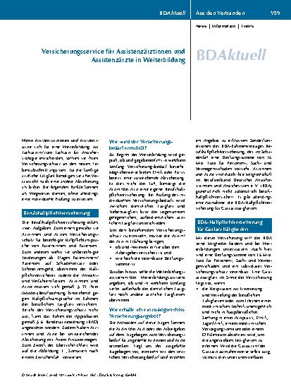 Vorschauseite 1: Versicherungsservice für Assistenzärztinnen und Assistenzärzte in Weiterbildung
