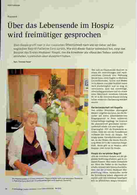 Vorschauseite 1: Über das Lebensende im Hospiz wird freimütiger gesprochen.