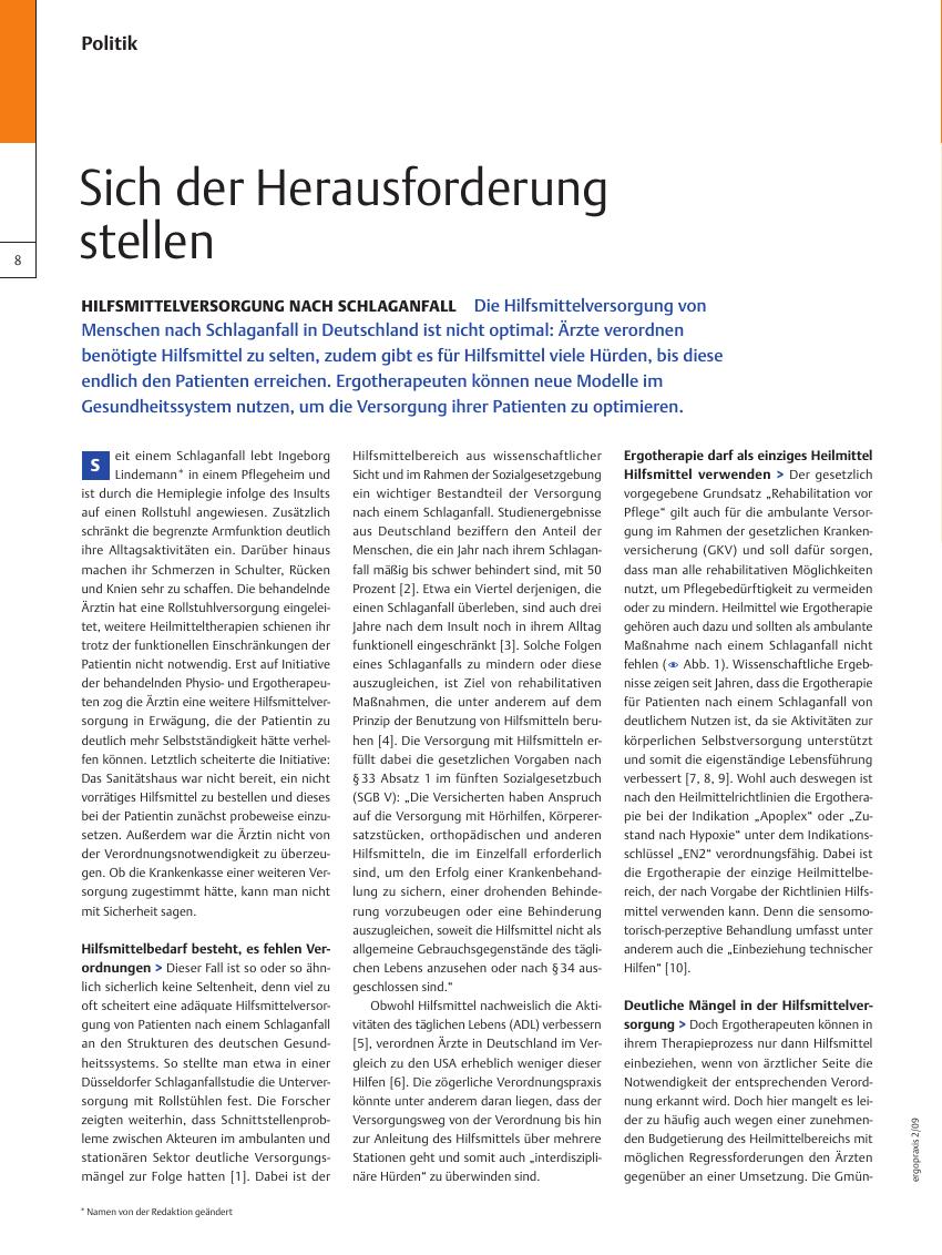 Vorschauseite 1: Hilfsmittelversorgung nach Schlaganfall ? Sich der Herausforderung stellen