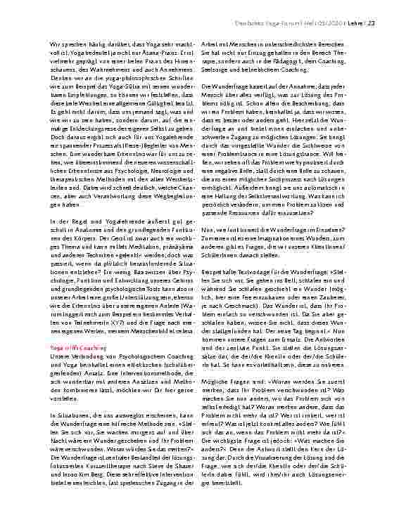 Vorschauseite 2: YOGA TRIFFT COACHING Glaubst du an Wunder? Oder: Was eine einzelne Frage bewirken kann