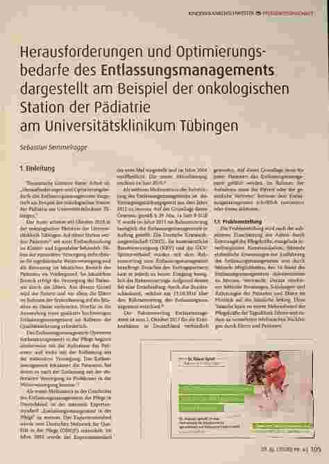 Vorschauseite 1: Herausforderungen und Optimierungsbedarfe des Entlassungsmanagements dargestellt am Beispiel der onkologischen Station der Pädiatrie am Universitätsklinikum Tübingen
