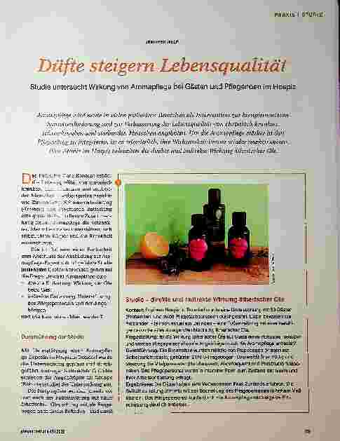 Vorschauseite 1: Düfte steigern Lebensqualität: Studie untersucht Wirkung von Aromapflege bei Gästen und Pflegenden im Hospiz.