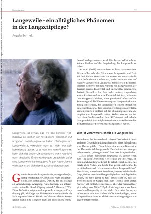 Vorschauseite 1: Langeweile – ein alltägliches Phänomen in der Langzeitpflege?