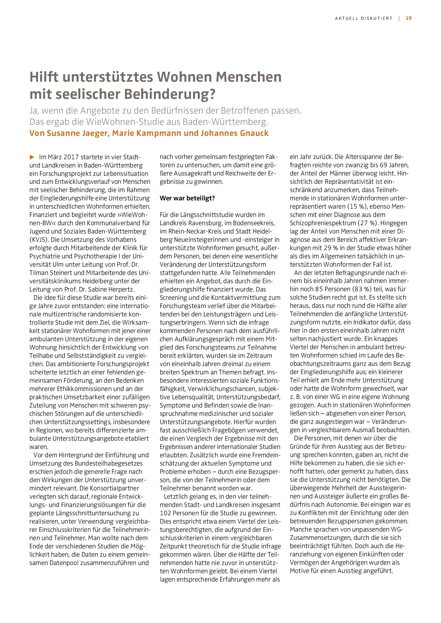 Vorschauseite 1: Hilft unterstütztes Wohnen Menschen mit seelischer Behinderung?