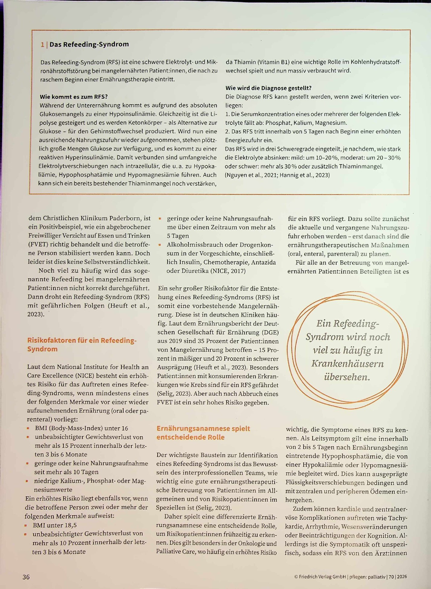 Vorschauseite 2: Wenn das Refeeding zum Notfall wird. Das Refeeding-Syndrom bei Nahrungskarenz bzw. Abbruch eines Freiwilligen Verzichts auf Essen und Trinken (FVET)